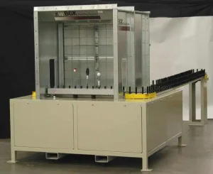Binks Spindle Master II compact chain-on-edge conveyor with spray booth
